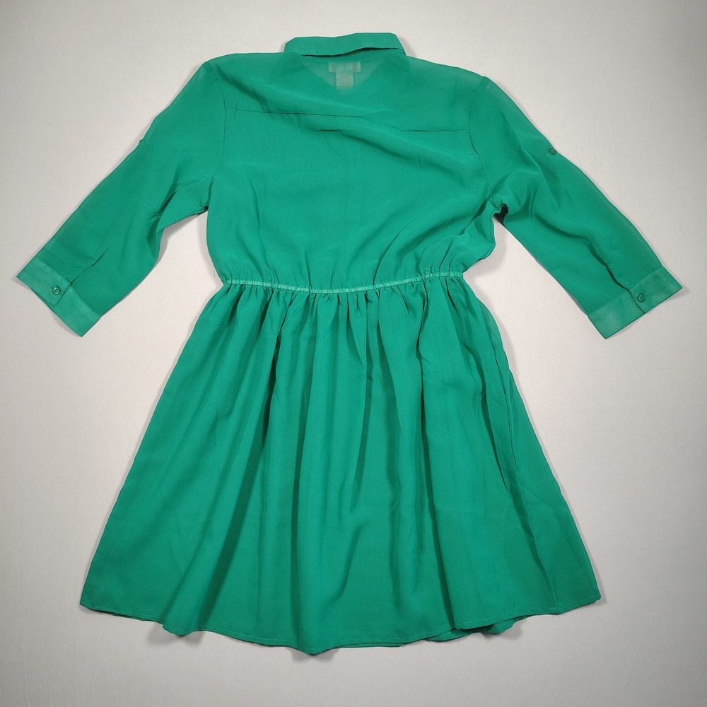 She's Cool Shirt Dress Women L Green Chiffon Button Up Roll Tab Sleeve Polyester - Picture 3 of 11